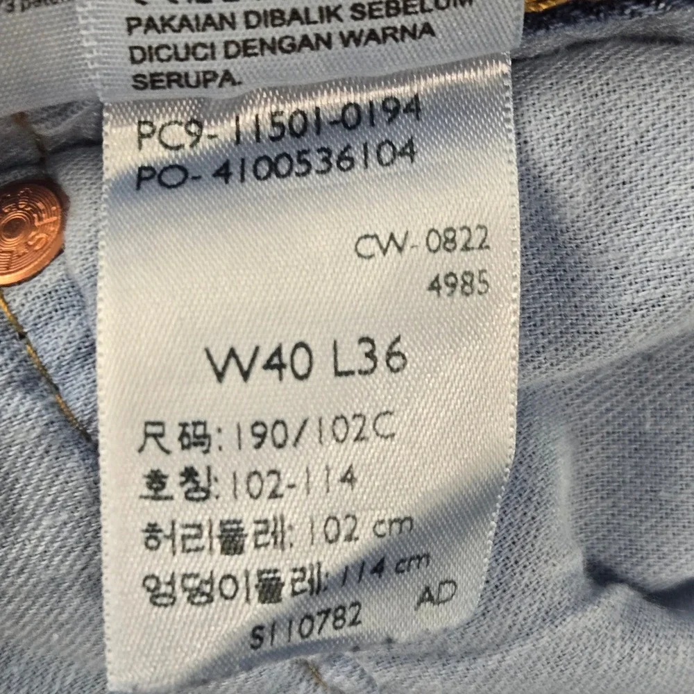 Levis Mens 40x36 Blue 501 Original‎ Fit Straight Leg Button Fly Jeans 11501-0194
